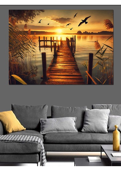 Altın Saat Günbatımı Dekoratif Kanvas - Mdf Ahşap Tablo fiyatları