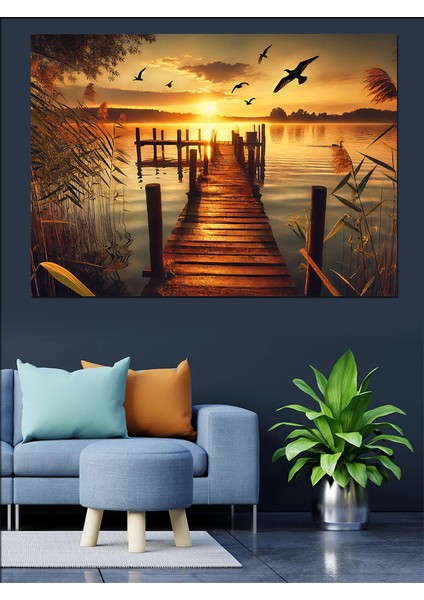 Altın Saat Günbatımı Dekoratif Kanvas - Mdf Ahşap Tablo fırsatları