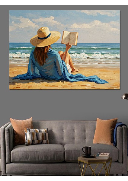 Deniz Kenarında Kitap Dekoratif Kanvas - Mdf Ahşap Tablo