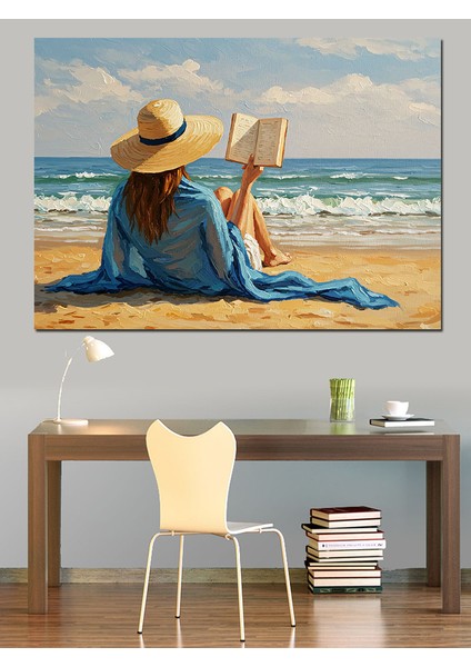 Deniz Kenarında Kitap Dekoratif Kanvas - Mdf Ahşap Tablo fiyatları