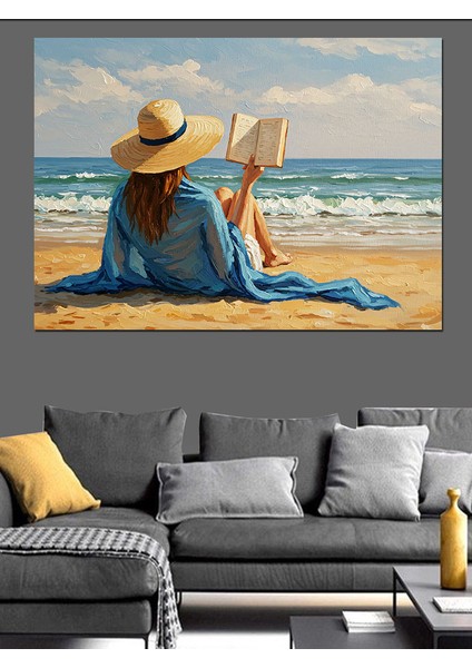 Deniz Kenarında Kitap Dekoratif Kanvas - Mdf Ahşap Tablo modelleri