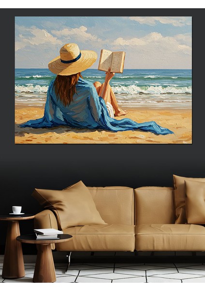 Deniz Kenarında Kitap Dekoratif Kanvas - Mdf Ahşap Tablo fırsatları