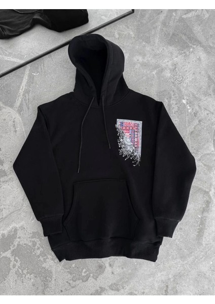 Uzun Kol Kapşonlu Ön ve Arka Baskılı Sweatshirt