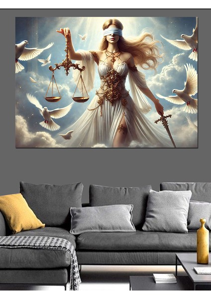 Adalet Tanrıçası Figürü Dekoratif Kanvas - Mdf Ahşap Tablo