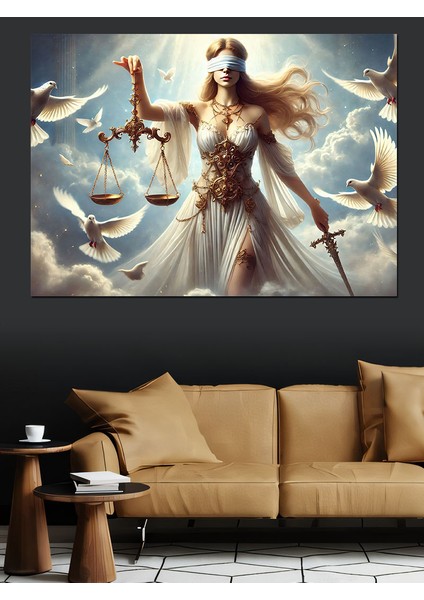 Adalet Tanrıçası Figürü Dekoratif Kanvas - Mdf Ahşap Tablo fiyatları