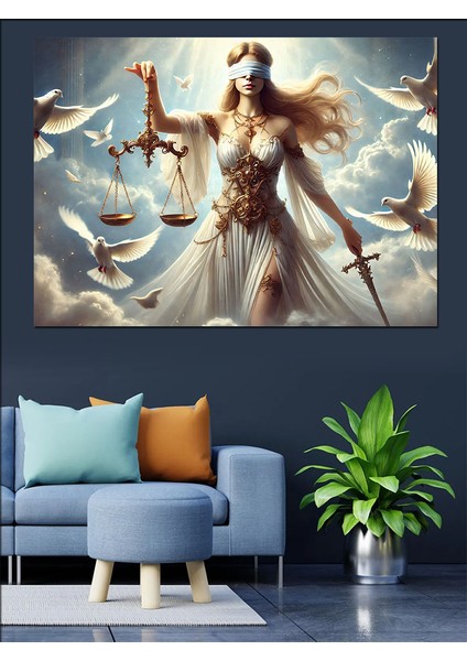 Adalet Tanrıçası Figürü Dekoratif Kanvas - Mdf Ahşap Tablo modelleri