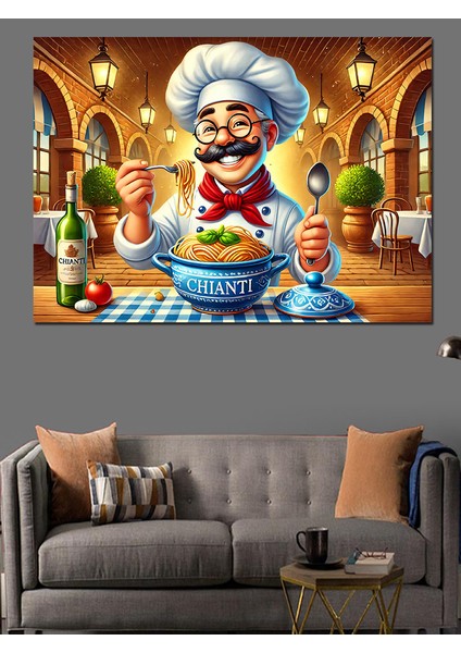 Makarna Şefi Çizimi Dekoratif Kanvas - Mdf Ahşap Tablo fiyatları