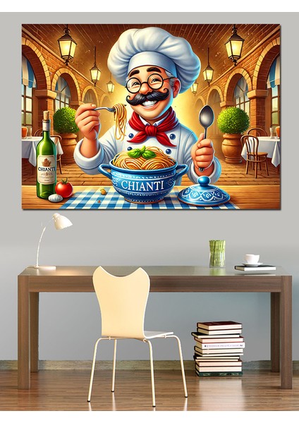 Makarna Şefi Çizimi Dekoratif Kanvas - Mdf Ahşap Tablo modelleri
