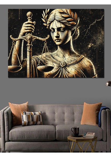 Adalet Tanrıçası Figürü Dekoratif Kanvas - Mdf Ahşap Tablo