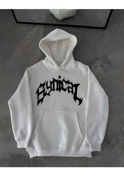 Üç Iplik Kapşonlu Baskılı Oversize Sweatshirt