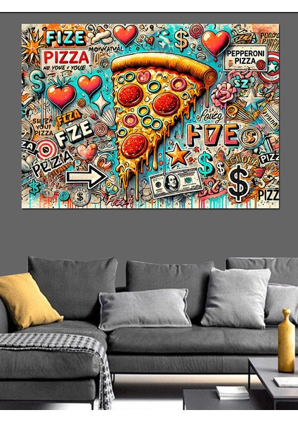 Soyut Pizza Deseni Dekoratif Kanvas - Mdf Ahşap Tablo fiyatları