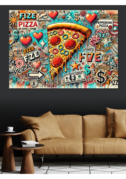 Soyut Pizza Deseni Dekoratif Kanvas - Mdf Ahşap Tablo modelleri