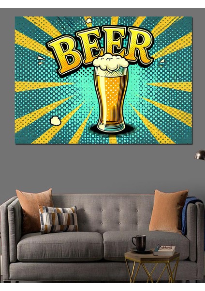 Soğuk Bira Retro Çizimi Dekoratif Kanvas - Mdf Ahşap Tablo
