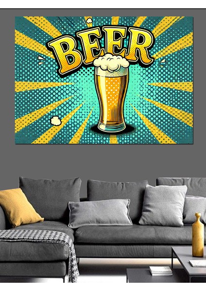 Soğuk Bira Retro Çizimi Dekoratif Kanvas - Mdf Ahşap Tablo modelleri