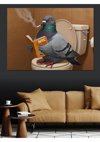 Tuvalette Güvercin Dekoratif Kanvas - Mdf Ahşap Tablo