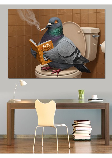 Tuvalette Güvercin Dekoratif Kanvas - Mdf Ahşap Tablo fırsatları