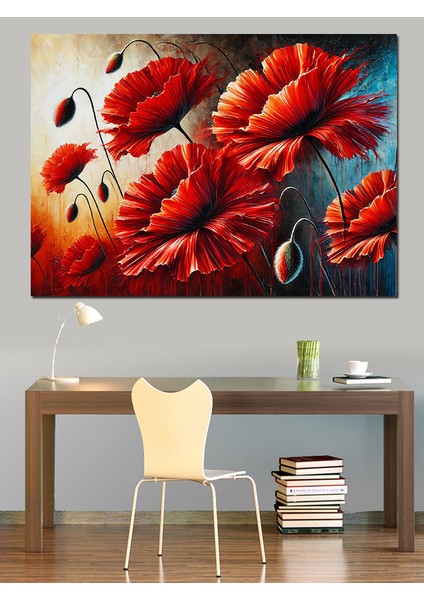Kırmızı Gelincik Çiçekleri Dekoratif Kanvas - Mdf Ahşap Tablo modelleri