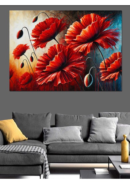Kırmızı Gelincik Çiçekleri Dekoratif Kanvas - Mdf Ahşap Tablo fırsatları