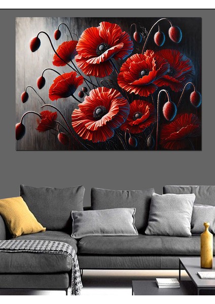Kırmızı Gelincik Çiçekleri Dekoratif Kanvas - Mdf Ahşap Tablo fiyatları