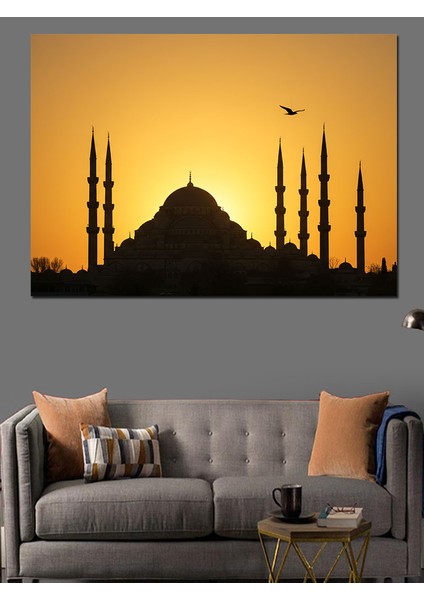 Gün Batımında Camii Dekoratif Kanvas - Mdf Ahşap Tablo