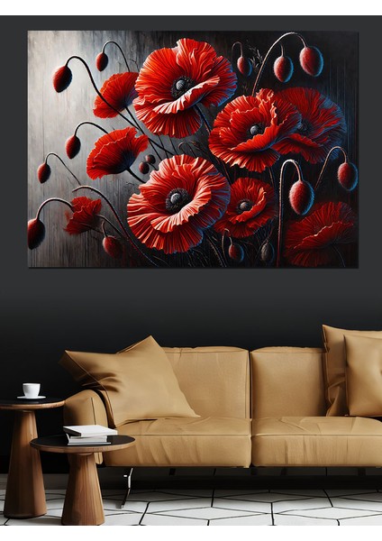 Kırmızı Gelincik Çiçekleri Dekoratif Kanvas - Mdf Ahşap Tablo modelleri