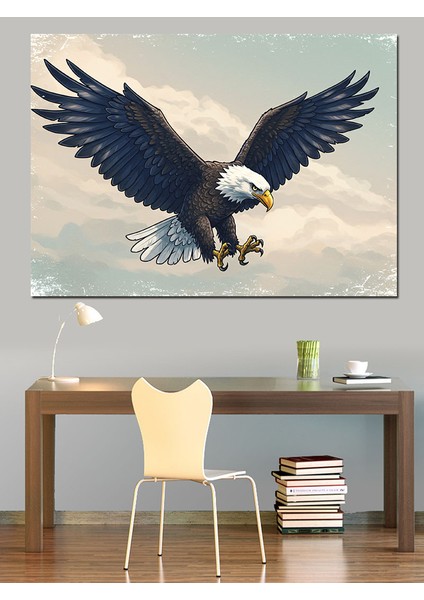 Kartal ve Gök Çizimi Dekoratif Kanvas - Mdf Ahşap Tablo