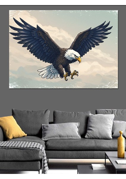 Kartal ve Gök Çizimi Dekoratif Kanvas - Mdf Ahşap Tablo fiyatları