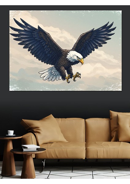 Kartal ve Gök Çizimi Dekoratif Kanvas - Mdf Ahşap Tablo modelleri