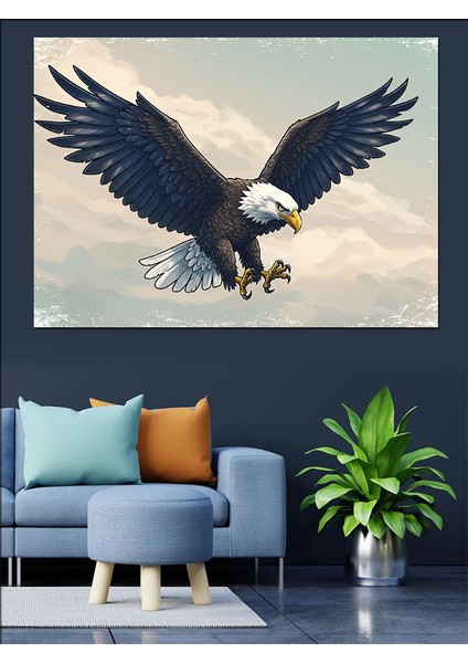Kartal ve Gök Çizimi Dekoratif Kanvas - Mdf Ahşap Tablo fırsatları