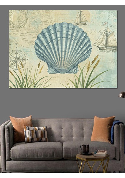 Deniz Kabuğu ve Yelkenli Dekoratif Kanvas - Mdf Ahşap Tablo modelleri