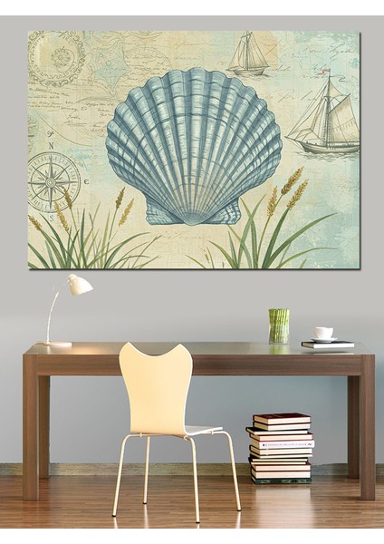 Deniz Kabuğu ve Yelkenli Dekoratif Kanvas - Mdf Ahşap Tablo fırsatları