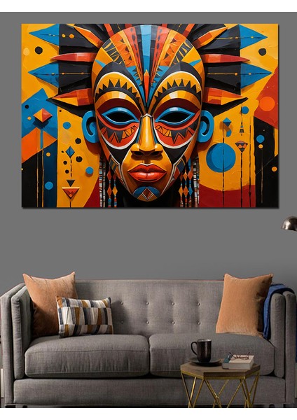 Afrika Maskesi Renkleri Dekoratif Kanvas - Mdf Ahşap Tablo