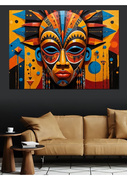 Afrika Maskesi Renkleri Dekoratif Kanvas - Mdf Ahşap Tablo fırsatları