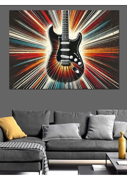 Renkli Elektro Gitar Çizimi Dekoratif Kanvas - Mdf Ahşap Tablo modelleri
