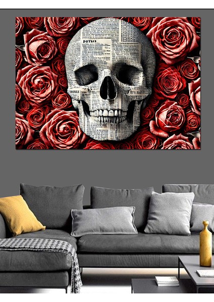 Kafatası ve Güller Dekoratif Kanvas - Mdf Ahşap Tablo fiyatları