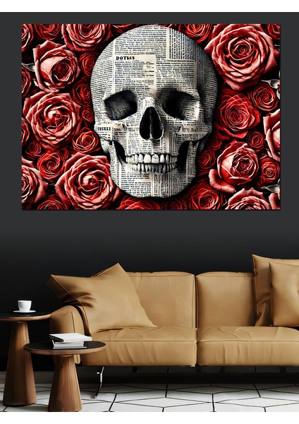 Kafatası ve Güller Dekoratif Kanvas - Mdf Ahşap Tablo modelleri