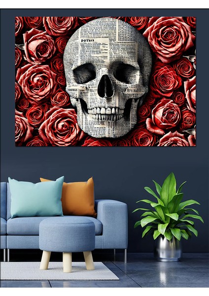Kafatası ve Güller Dekoratif Kanvas - Mdf Ahşap Tablo fırsatları