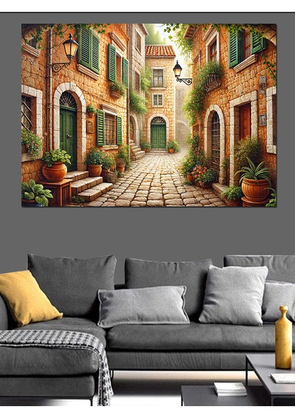 Eski Taş Sokaklar Dekoratif Kanvas - Mdf Ahşap Tablo