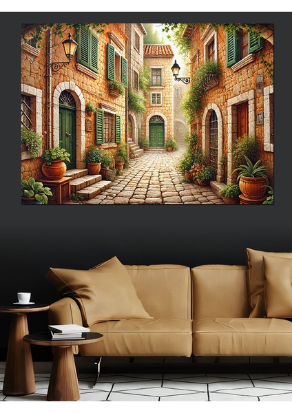Eski Taş Sokaklar Dekoratif Kanvas - Mdf Ahşap Tablo fiyatları