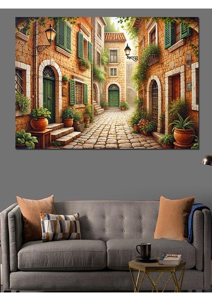 Eski Taş Sokaklar Dekoratif Kanvas - Mdf Ahşap Tablo fırsatları