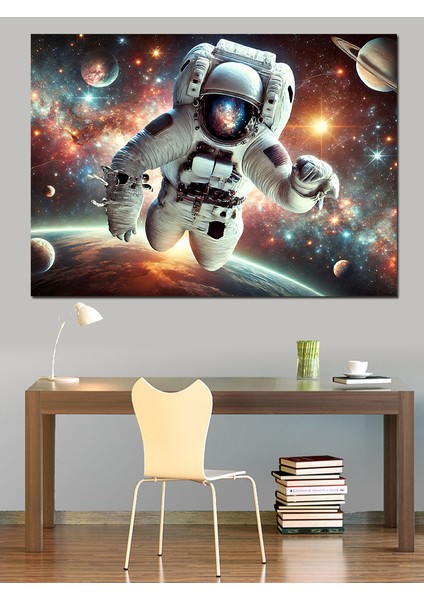 Uzayda Serbest Astronot Dekoratif Kanvas - Mdf Ahşap Tablo