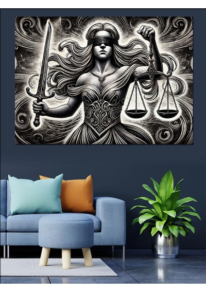 Adalet Tanrıçası Heykeli Dekoratif Kanvas - Mdf Ahşap Tablo