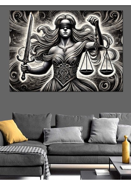 Adalet Tanrıçası Heykeli Dekoratif Kanvas - Mdf Ahşap Tablo fırsatları