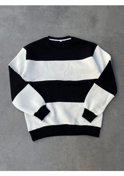 Parçalı Bisiklet Yaka Baskılı Sweatshirt