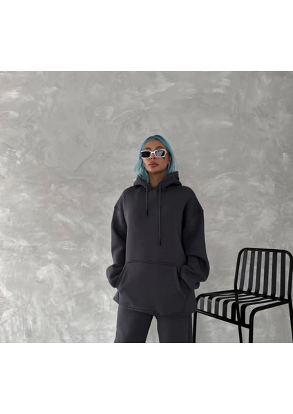 Kapşonlu Üç Iplik Penye Basic Sweatshirt
