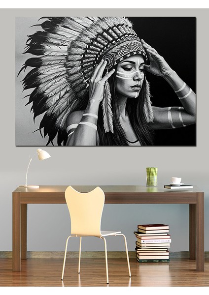 Kızılderili Savaşçı Kadın Dekoratif Kanvas - Mdf Ahşap Tablo