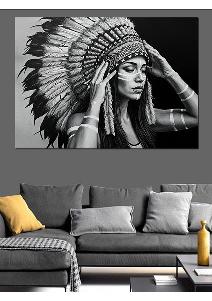 Kızılderili Savaşçı Kadın Dekoratif Kanvas - Mdf Ahşap Tablo fiyatları