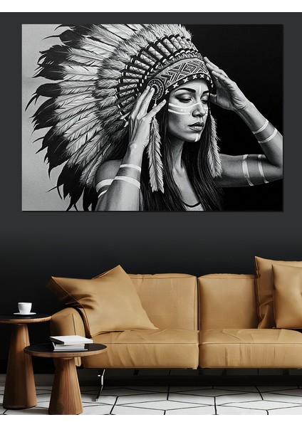 Kızılderili Savaşçı Kadın Dekoratif Kanvas - Mdf Ahşap Tablo modelleri