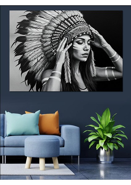 Kızılderili Savaşçı Kadın Dekoratif Kanvas - Mdf Ahşap Tablo fırsatları
