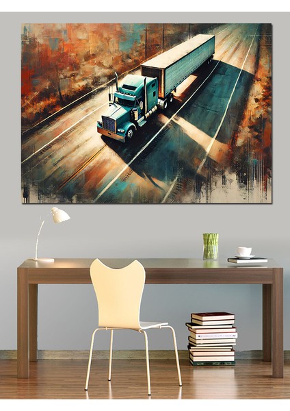 Yolda Mavi Tır Dekoratif Kanvas - Mdf Ahşap Tablo